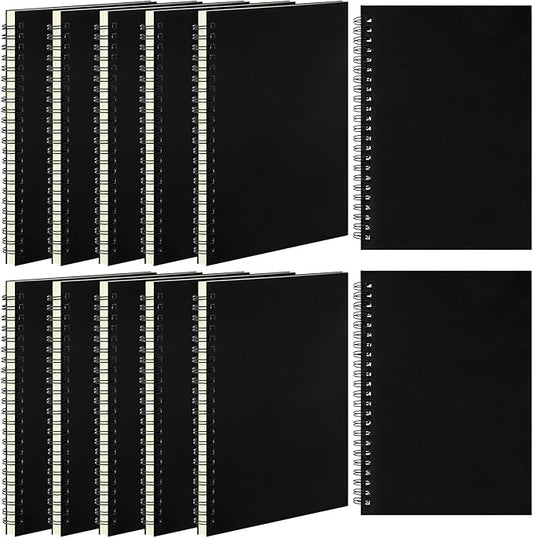 Eelosp 12 Pack Large Spiral Notebook 8.5 x 11 Inch Lined College Ruled Spiral Journal Wire Bound Notebook Kraft Cover, 120 Pages for Work Students Office Business(Black)