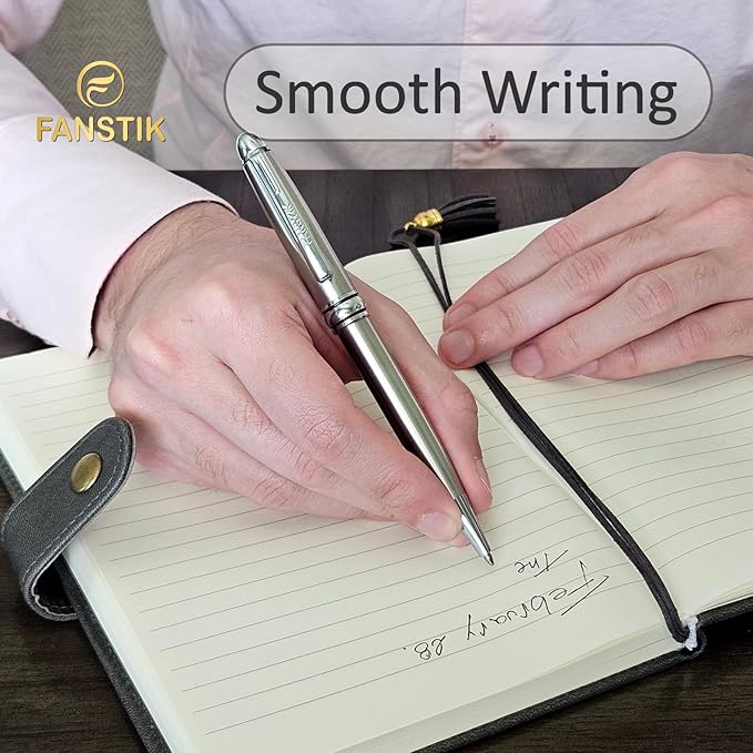 Customized BallPoint pen with name (MADE IN USA), stainless steel, Silver, luxury engraved pen personalized for men and for women. (BallPoint Silver)