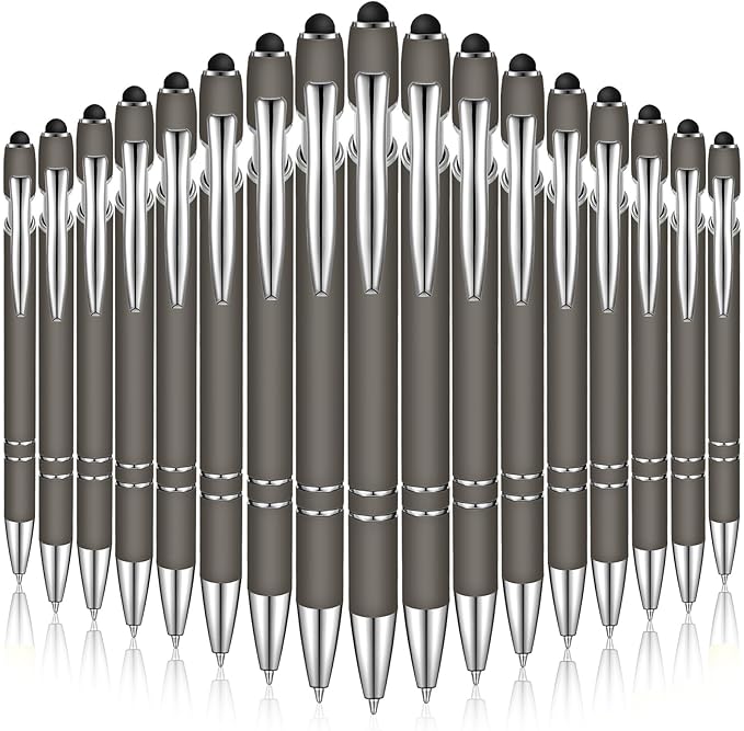Zonon 38 Pieces Rubberized Ballpoint Pen with Stylus Tip Stylish Metal Pen Capacitive Styli with Soft Rubberized Grip, Black Ink for Most Devices(Gray)
