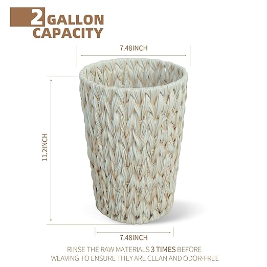 Endymion 2 Gallon Wicker Trash Can,Boho Decorative Small Bathroom Trash Can,Waterproof Round Waste Basket for Bedroom,Office