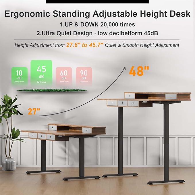 XINYAO Electric Standing Desk with 5 Drawers, 63x30 Inch Extra Wide Height Adjustable Sit Stand Up Desk with Storage Support 290lbs Ergonomic Rising Table with Wheels for Home Office