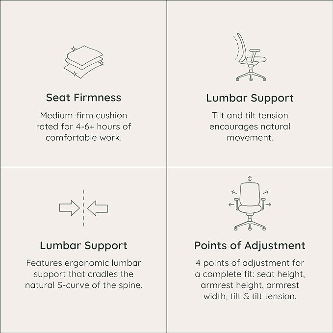 Branch Daily Chair - Vegan Leather Office Chair with Swivel, Lumbar Rest, and Adjustable Armrests - Comfortable Seating for Improved Posture and Productivity - Limestone