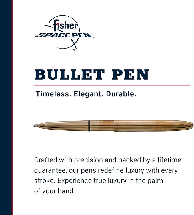 Fisher Space Pen Brass Alloy Bullet Space Pen, Ballpoint, Polished Brass, Black Ink, Gift Box