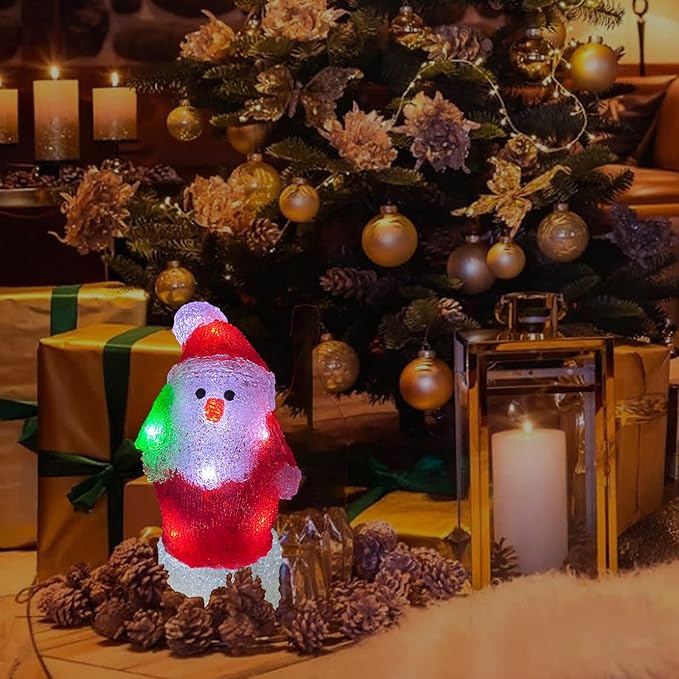 Anycosy Christmas Lighted Acrylic Santa Decoration,Rotating Battery Operated Lights for Indoor Use,Perfect for Tabletop, Windowsill, Mantel, and Bedroom