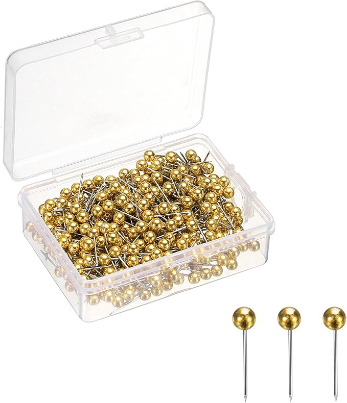 uxcell 400 Pcs Push Pins, Map Thumb Tacks 4mm Round Head Decorative Push Pins for Bulletin Board Home Office Travel Wall DIY Crafts Map Photo, Gold