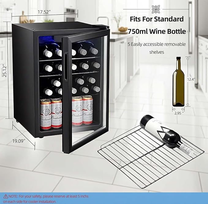 Antarctic Star 24 Bottle Wine Cooler Beverage Refrigerator Small Mini Wine Cellar Beer Soda Clear Glass Door Bar Fridge Quiet Operation Compressor Adjust Temp Control Freestanding, 2.5 Cu. Ft