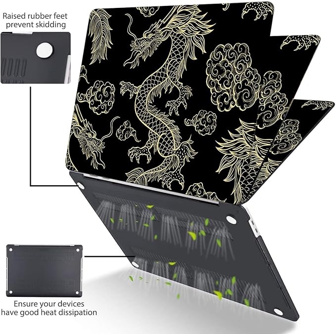 Compatible with MacBook Pro 13 Inch Case M2/M1 2025 2022-2017 A2338 A2289 A2251 A2159 A1989 A1706 A1708 Plastic Hard Shell Case&Keyboard Cover&Mac OS Keyboard Sticker (Dragon)