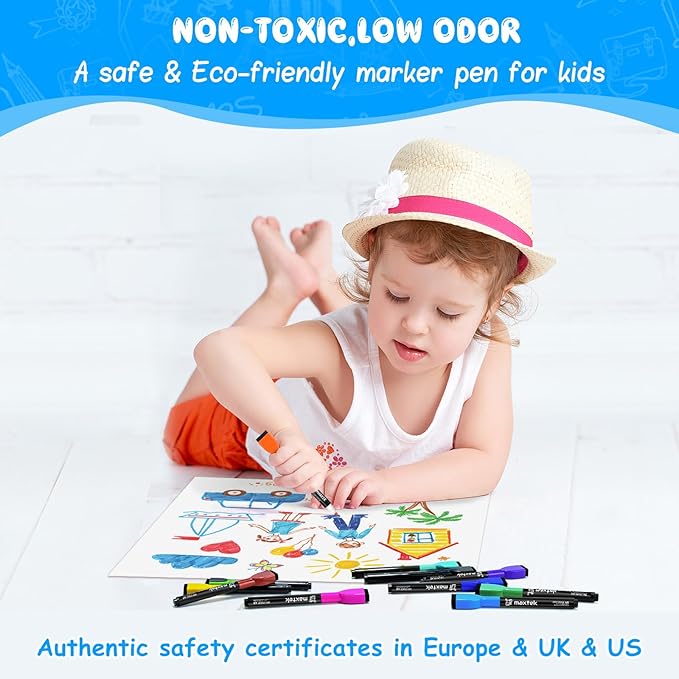 maxtek 36 Count Magnetic Dry Erase Markers, Fine Tip, 12 Colors, Low Odor Whiteboard Markers with Built-in Eraser