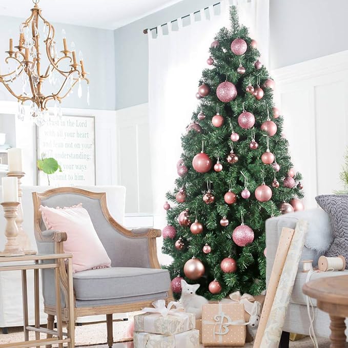 Bubblegun Pink 1.6" Small Christmas Balls Christmas Tree Decoration Ornaments Shatterproof Hanging Balls for Birthday Halloween Holiday Wedding Decorations Set of 24pcs