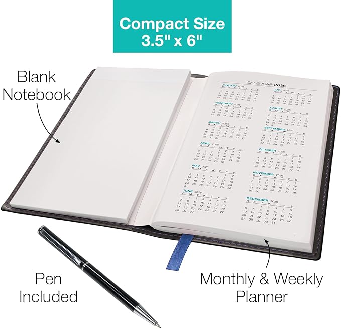 2026 Pocket Planner/Pocket Calendar and Pen, 3.5"x6": Includes 14 Months (November 2025 - December 2026) / 2026 Weekly Planner/Weekly Agenda/Monthly Calendar Organizer (Navy/Black)