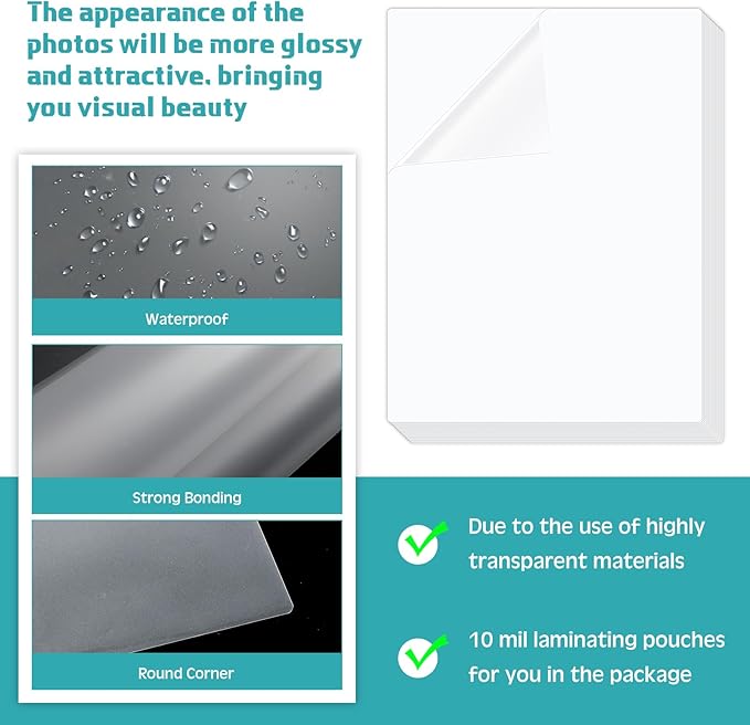 Sherr 300 Pack 10 Mil Laminating Pouches Thermal Laminating Sheets Letter Size 9 x 11.5 Inch Clear Plastic Paper Hot Glossy Sheets Office Supplies