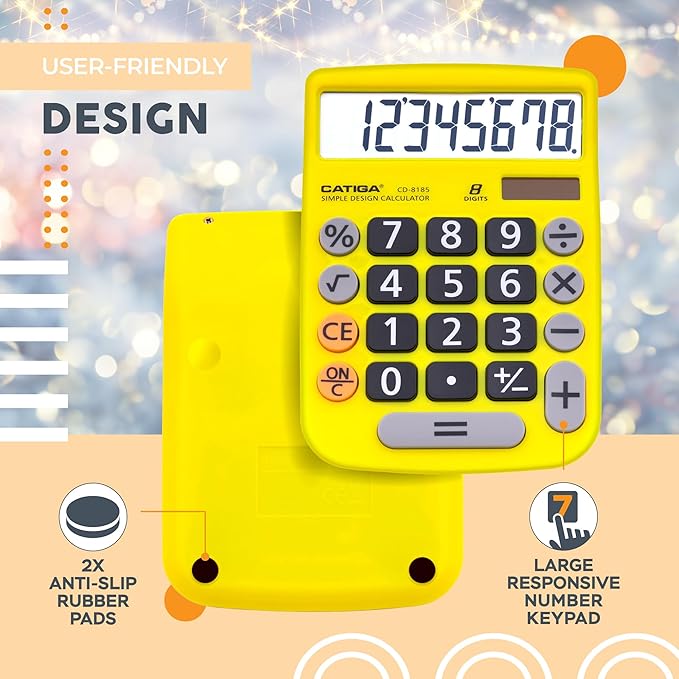 CATIGA Desktop Calculator 8 Digit with Solar Power and LCD Display, Big Buttons, for Home, Office, School, Class and Business, 4 Function Small Basic Calculators for Desk, CD-8185
