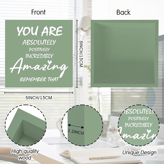 Sage Green Office Desk Accessories Decor Sign Inspirational Gifts for Women - Inspirational Wood Box Sign for Kid Room Decor Home Decoration Office Table Decoration Motivational Gift