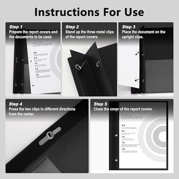 Ndsox 30 Packs Clear Front Report Covers with 3-Prong Fasteners, Plastic Project Presentation Folders Resume Document Covers with Black Back for 8.5" x 11" Letter Size Paper for School Office Business