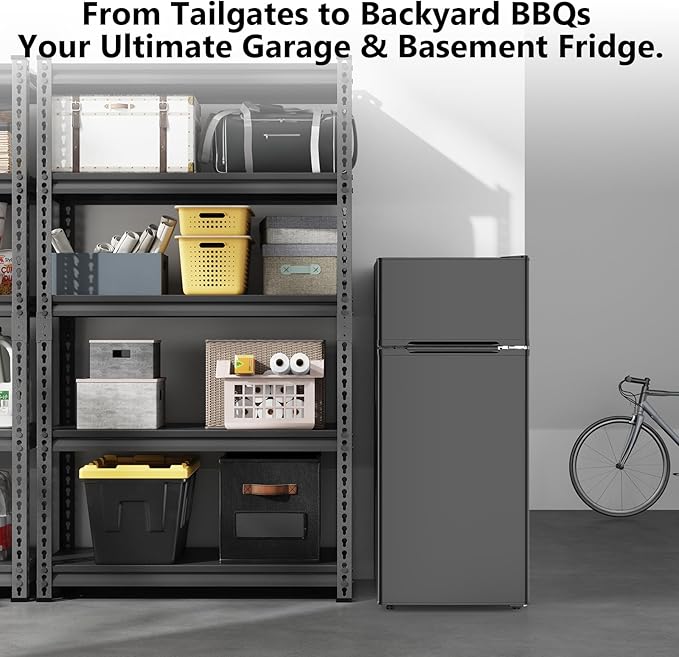 4.5 Cu.Ft Mini Fridge with Freezer, 2 Door Compact Refrigerator, Small Fridge with Adjustable Thermostat Energy Ultra Quiet, Mini Fridge Removable Glass Shelves for Bedroom Office Dorm Black