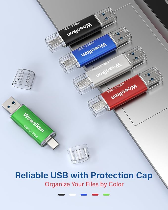 USB C Flash Drive 128GB 2 Pack, Wooolken USB 3.0 Dual Drive Type-C Thumb Drive OTG USB Compatible with iPhone 16/15, Android Smartphone/Tablets/Computers