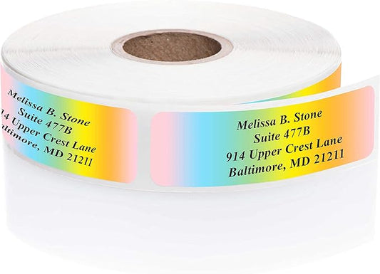 Cascading Rainbow Personalized Return Address Labels Without Dispenser - Roll of 500 Custom Stickers