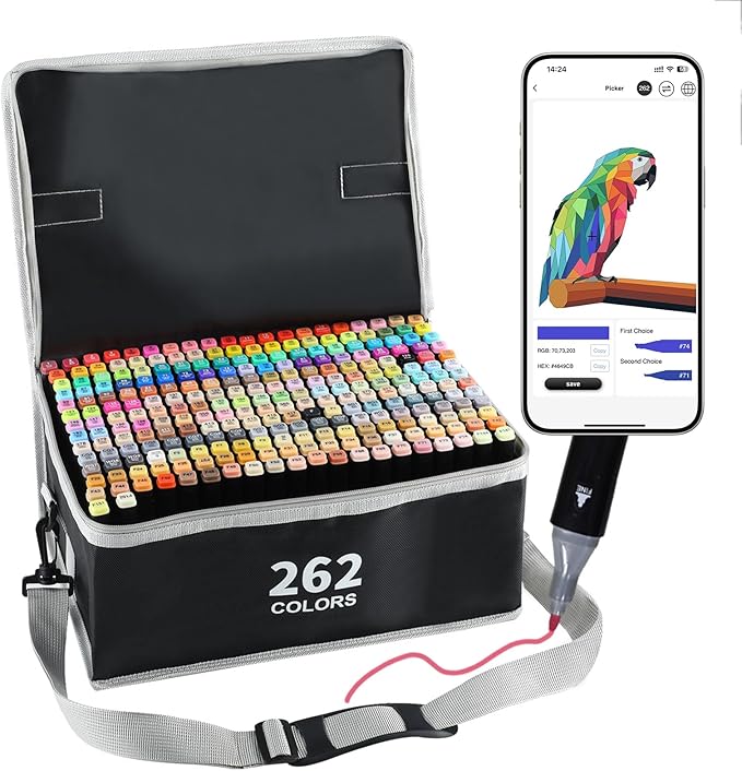 262 Colors Alcohol Markers, Art Markers for Artists with Coloring App, Dual Tip Marker for Adult Painting Sketching Drawing with Travel Case Great Gift Idea