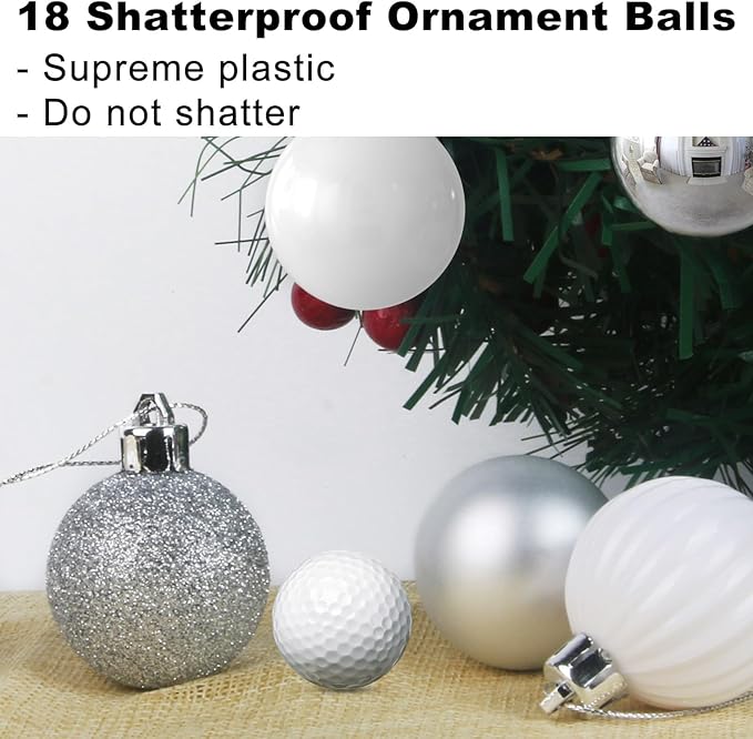 White & Silver 2.5" Christmas Balls Christmas Tree Decoration Ornaments Shatterproof Hanging Balls for Birthday Halloween Holiday Wedding Decorations Set of 18pcs