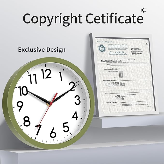 AKCISOT Wall Clock 8 Inch Silent Non-Ticking Modern Clocks Battery Operated - Analog Small Classic for Office, Home, Bathroom, Kitchen, Bedroom, School(Olive Green)