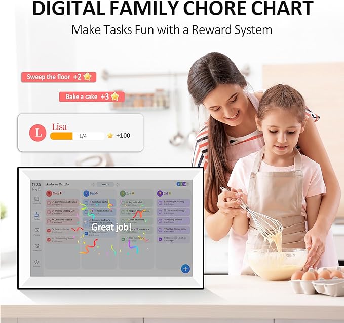 15.6 Inch Digital Calendar Chore Chart, Voice Message Feature,Digital Picture frame,Smart Touchscreen Wall & Desk Electronic Calendar Family Planner for Seamless Scheduling/Organizing,Gift