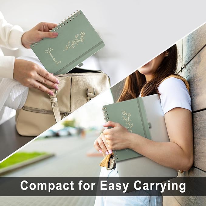 EMSHOI Bullet Dotted Journal - Dot Grid Spiral Notebook 8.5" x 11", A4 Large Dotted Notebook, 100 GSM Thick Paper, PU Leather Hardcover Journals for Bullet Journaling, Sketching, Light Green