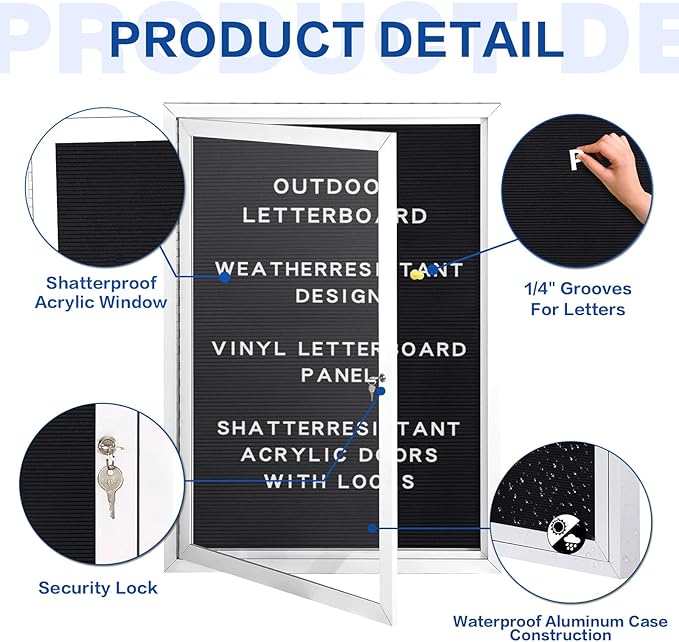 SWANCROWN Outdoor Lockable Letter Bulletin Board Shatter Resistant Display Cases Wall Mount Message Board with Swing Door,36x24 inches