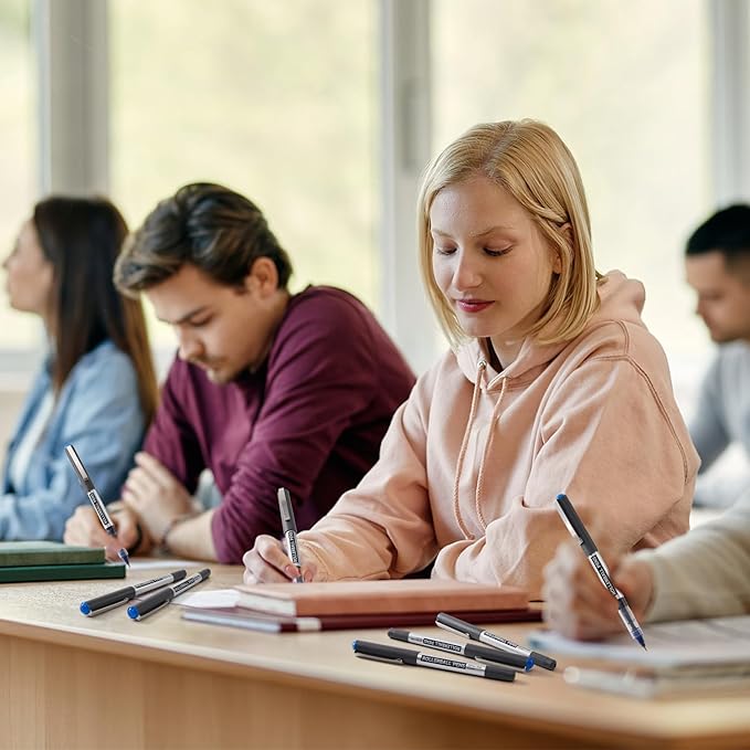 Shuttle Art RollerBall Pens, 50 Pack Blue Fine Point Roller Ball Pens, 0.5mm Liquid Ink Pens for Writing Journaling Taking Notes School Office