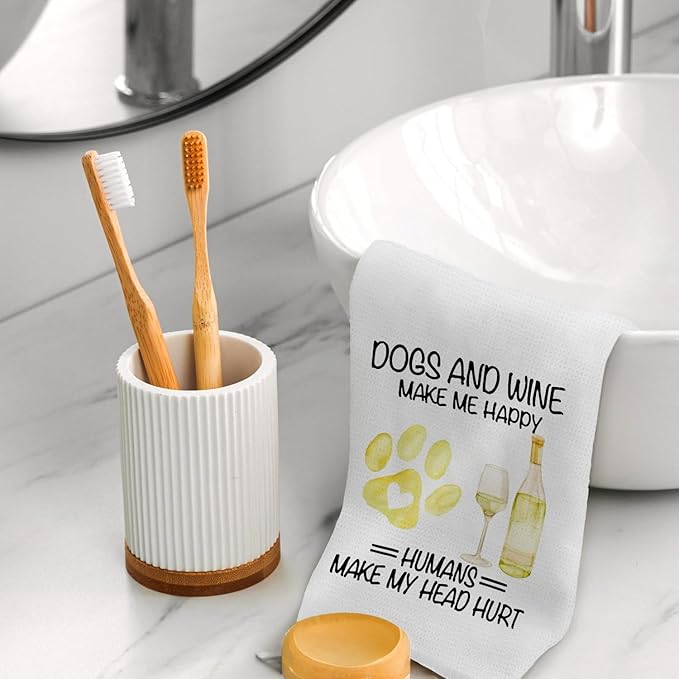 Dogs and Wine Kitchen Towels, Dog Lover Mom Gifts Decorative Hand Towels for Bathroom, Gifts for Wine Lovers Women Decor Dish Tea Towels for Kitchen, 16x24 Inch