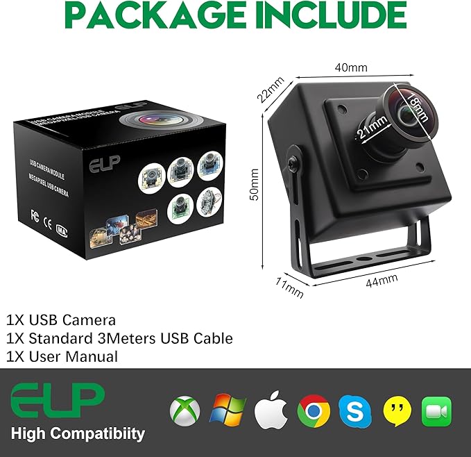 ELP Global Shutter USB Camera - Wide Angle Webcam for Computer & Laser Engraver - 1080P, 90fps, 120 Low Distortion Lens