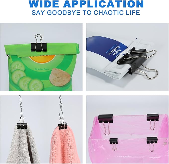 Binder Clips Assorted Sizes Including Extra Large Medium Small Mini and Micro, Office Supplies File Clamps Paper Clips, 6 Sizes in 6 Boxes, 208 PCS Metal Black Clamps for School