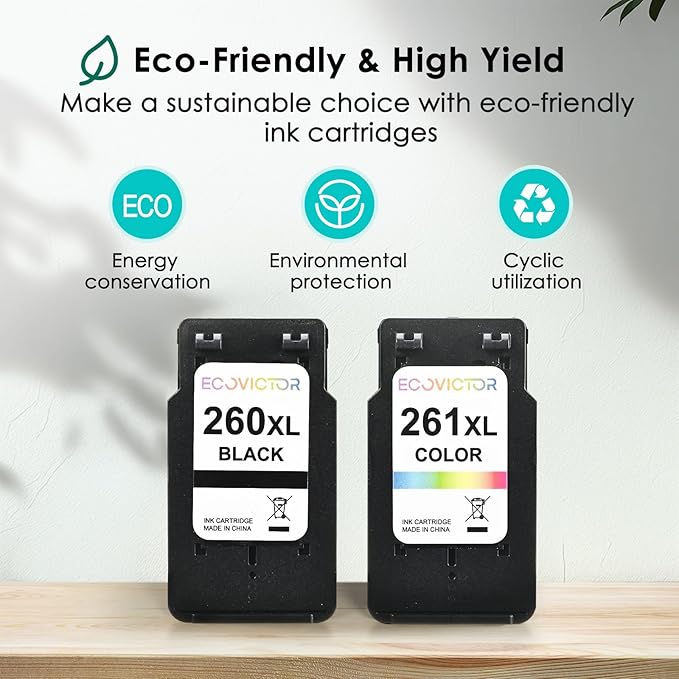 Certified Sustainable Ink Cartridge Replacement for Canon 260 261 260XL 261XL PG-260 CL-261XL Black and Color Combo 2 Pack Compatible for PIXMA TS6420 TS6420a TR7020 TR7020a TR7022a Printer