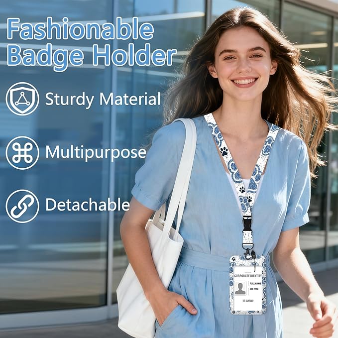 Puppy Paw Lanyard with Id Holder, Cute ID Badge Holder with Retractable Lanyard, ID Holder with Badge Reel Clips,Animal Keychain Name Tag ID Card Holder Teacher Women Doctor Office Gift