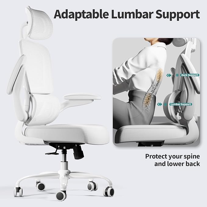 TRALT Office Chair Ergonomic Desk Chair, 330 LBS Home Mesh Office Desk Chairs with Wheels, Comfortable Gaming Chair, High Back Office Chair for Long Hours (White)