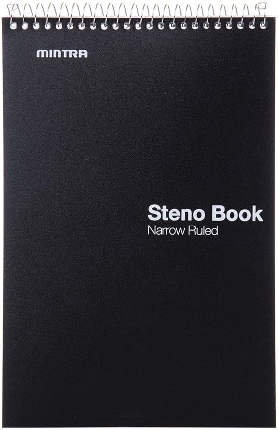 Mintra Office Steno Book - (Primary Colors, 8 Pads/Pack, Narrow Ruled) - 6inx9in, 100 Sheets per pad, POLY Cover, notebook for writing notes in school, university, college, work, office
