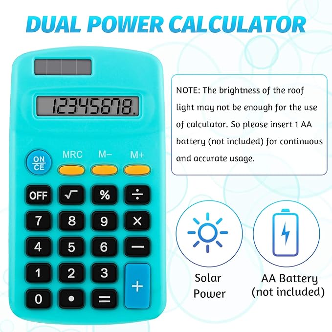9 Pieces Operation Pocket Size Student Function Calculator Mini Colorful Basic Solar Battery Calculator Bulk for Student School Home Office Desktop Accounting Tools