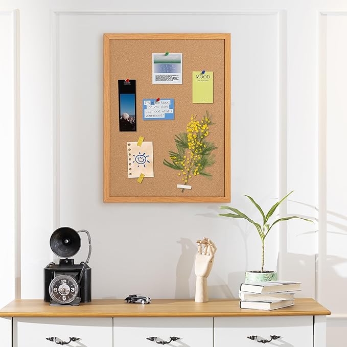 Board2by 2 Pack Cork Board Bulletin Board 18" x 24", Wood Framed Corkboards for Wall Decor, Hanging Office Message Board, Wall Mounted Notice Pin Board with 30 Push Pins for School, Home & Office