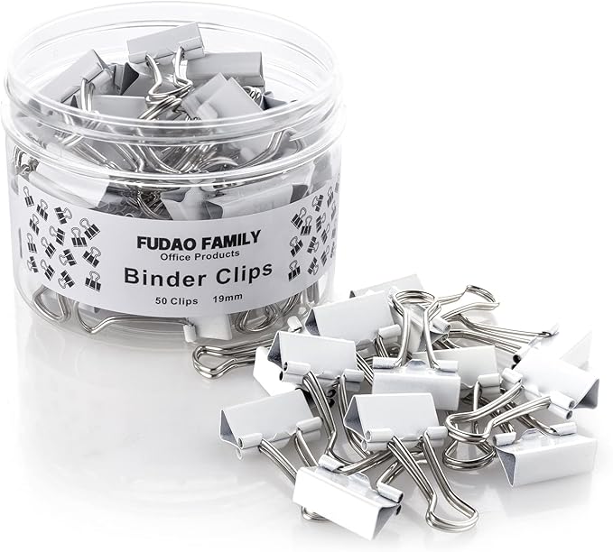 Small White Mini Binder Clips, 3/4 Inch (19mm), 50 Pack