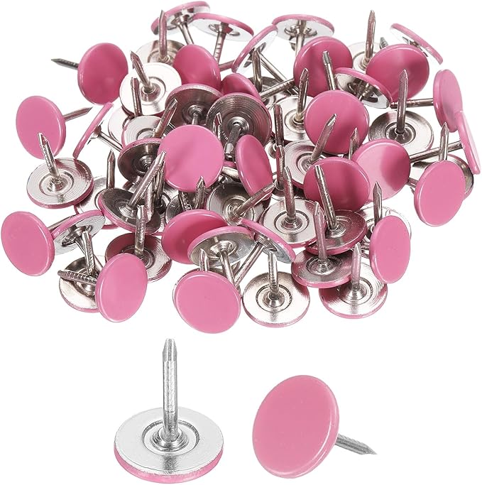 uxcell 150Pcs Upholstery Tacks, 11mmx13mm Flat Head Thumb Tack Decorative Furniture Nails Push Pins for Furniture Sofa Headboards, Pink