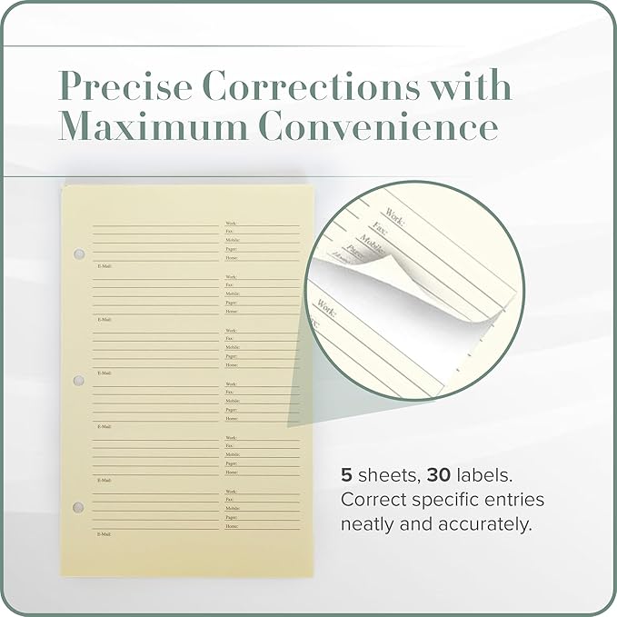 Gallery Leather Address Book Correction Labels - Self-Adhesive, Sticky, 5 Sheets, 30 Sticker Records, for Easy and Clean Contact Updates