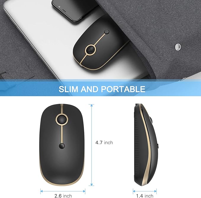 VssoPlor Type C Wireless Mouse USB C Rechargeable Portable Quiet Mouse USB and Type C Receiver Dual Mode Laptop Mouse for PC, Laptop, MacBook, Tablet-Black Gold