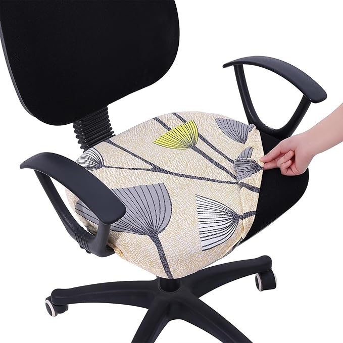 Smiry Printed Office Computer Chair Seat Covers, Stretch Fit Universal Desk Rotating Chair Cover Washable Removable Seat Cushion Protectors - Yellow and Grey