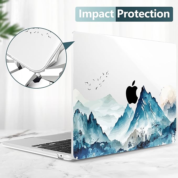 DONGKE Compatible with M4 MacBook Air 15 inch Case 2025 2024 2023 A3241 A3114 A2941 M3 M2 Liquid Retina Display Touch ID, Plastic Hard Case & Keyboard Skin & Screen Protector - Watercolor Mountain