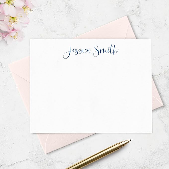 Personalized Stationery Note Cards and Envelopes Set for Women Customized with Name in Script Font, Choose Ink & Envelope Colors | Fairmont & Grove Paper Co. (Font Style #2)