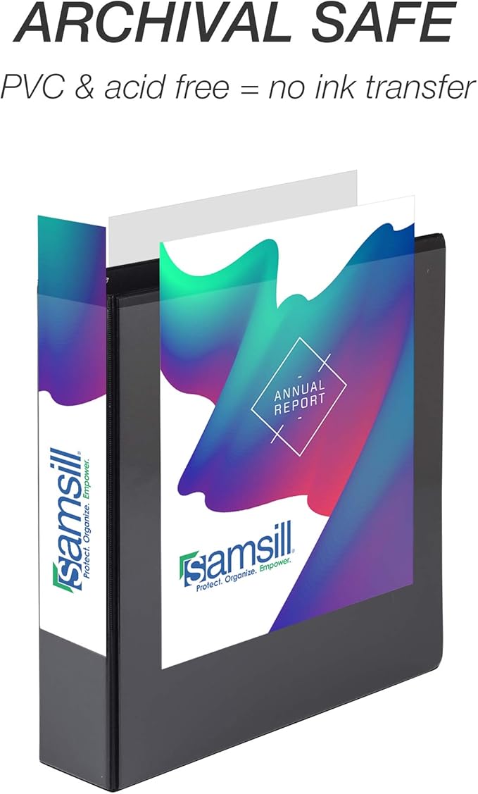 Samsill Durable 1.5 Inch Binder, Made in the USA, Round Ring Customizable Clear View Binder, Black, 4 Pack (MP48450)