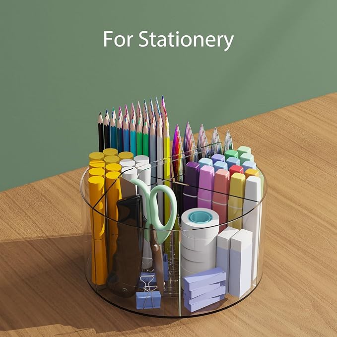 Desk Pen Holder, 360 Degree Acrylic Rotating Pencil Organizer for Kid Crayon Marker, Office Supply Accessory Organizer Rotating Organization for Desktop, Kitchen, Makeup, Vanity