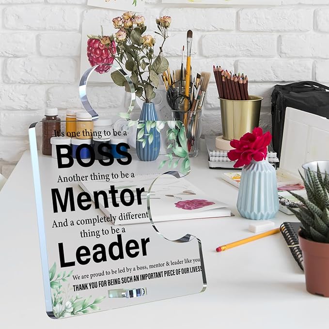 Thank You Appreciation Gifts for Boss Mentor Leader, Leader Mentor Boss Gifts for Women Men New Job Retirement Going Away, Bosses Day Gift Office Acrylic Puzzle Plaque Sign Desk Decor