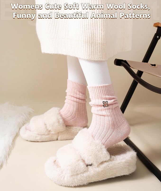 IIG Cute Warm Wool Socks for Women Super Cozy Thick Crew Winter Socks Gifts, 5 Pairs