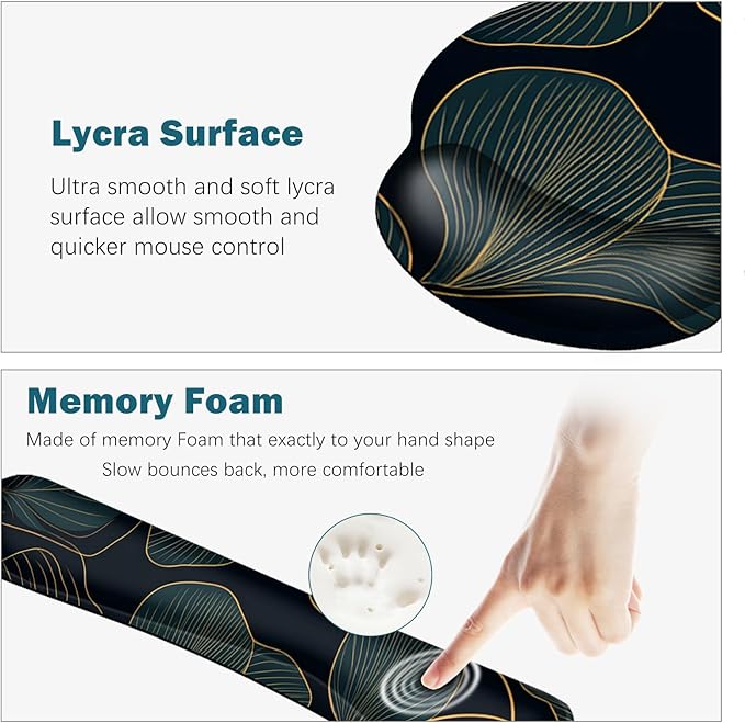 ARTSO Desk Mat Set, Large Gaming Mouse Pad Wrist Support, Keyboard Wrist Rest Ergonomic Desk Pad with Coaster Combo, Extended Mousepad with Non-Slip, Art Tropical Leaves