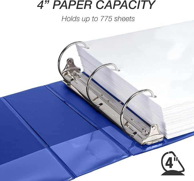 Samsill Durable 4 Inch Binder, Made in The USA, Locking D Ring Binder, Customizable Clear View Cover, Dark Blue, Holds 775 Pages